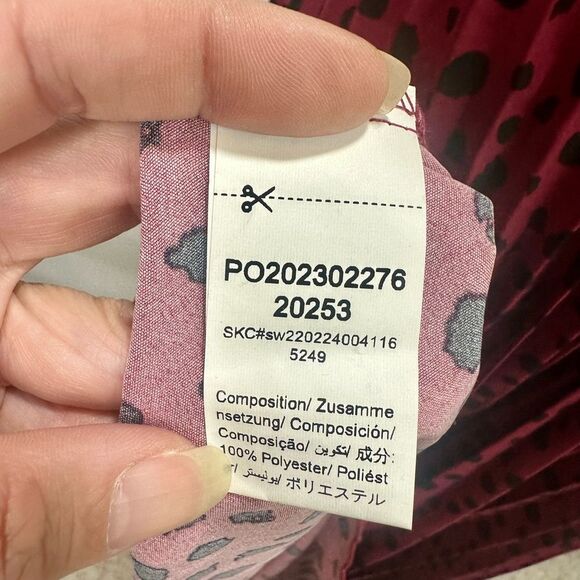 Dark Red Polka Dot Pleated Faux Wrap Dress Size L - Picture 12 of 13